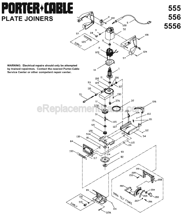 Page A Diagram and Parts List for 556 Type 5 Porter Cable Biscuit Joiner